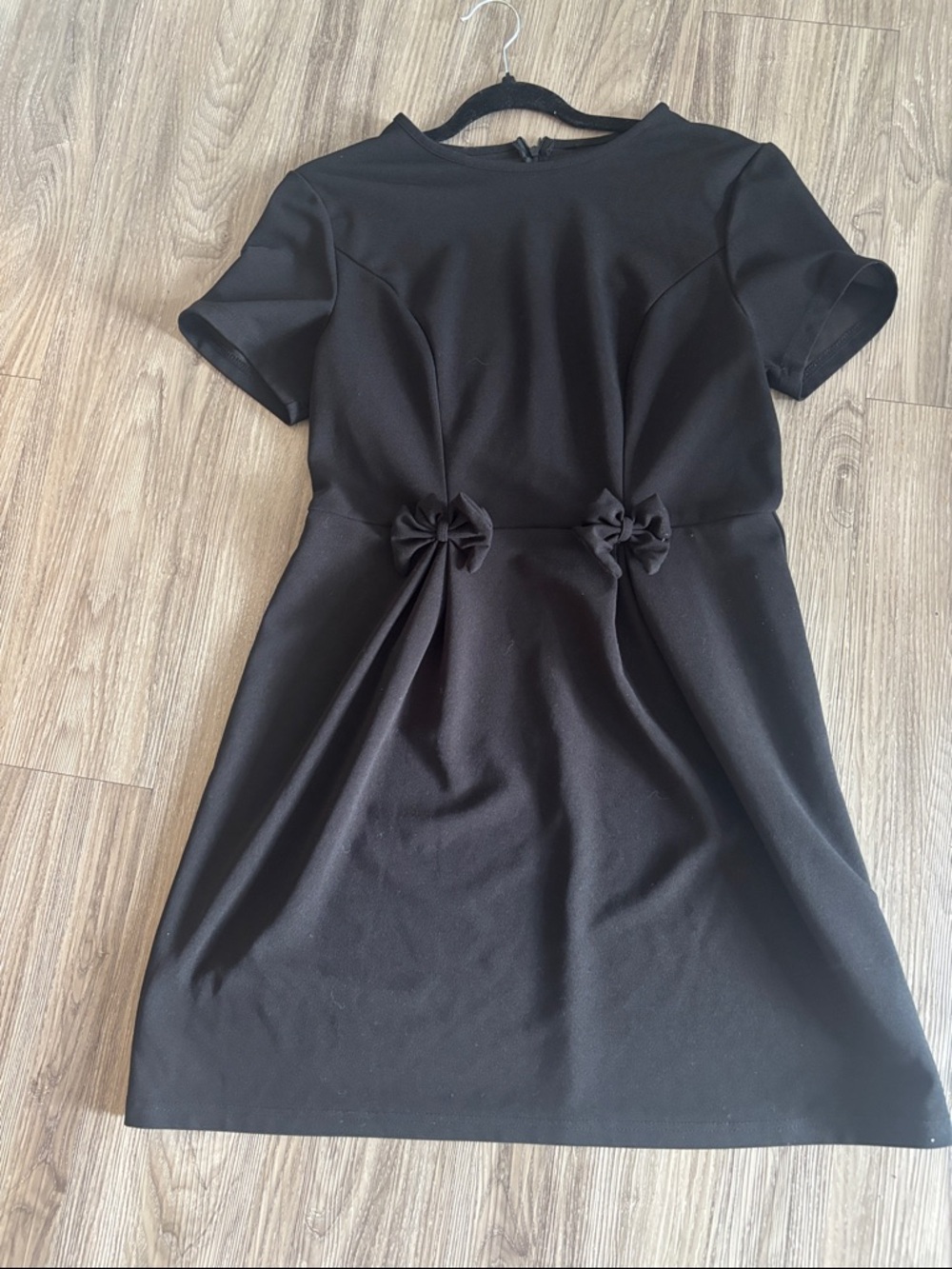 Classic Black Short-Sleeve Dress with Waist Bows